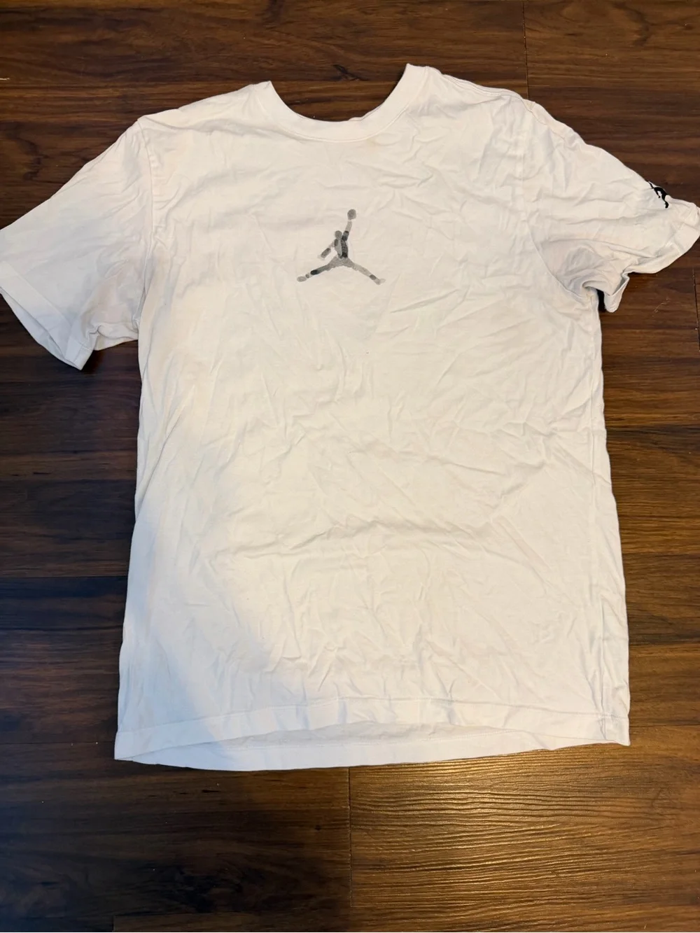 Men’s Jordan White T-Shirt with Red Jumpman and Gray Lettering